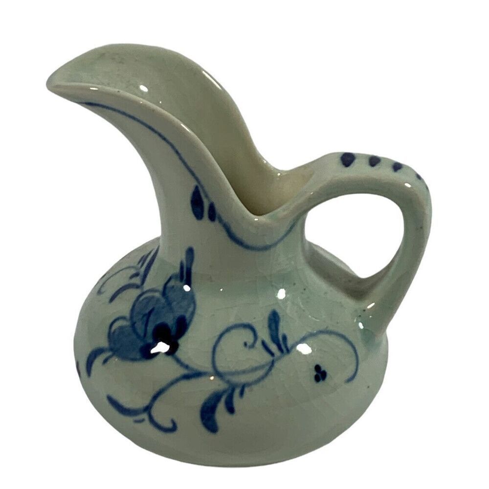 Delft Holland Syrup Pitcher Ceramic Hand Painted Flowers